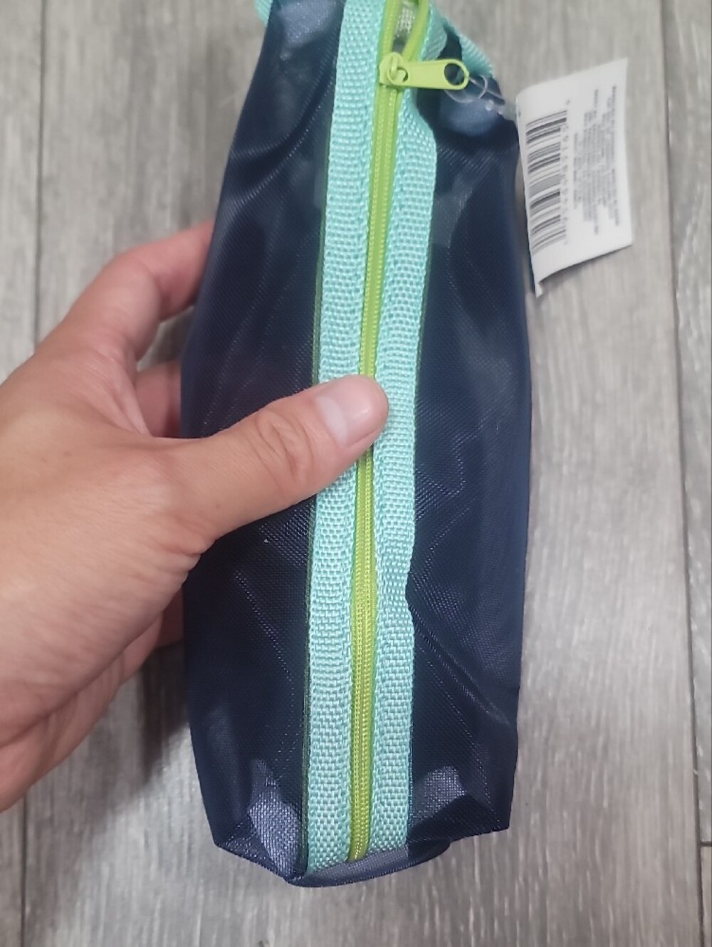 Navy Blue with Mint Green Zipper Mesh Pencil Pouch
